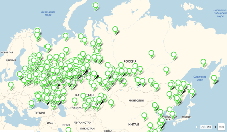 География складов СДЭК