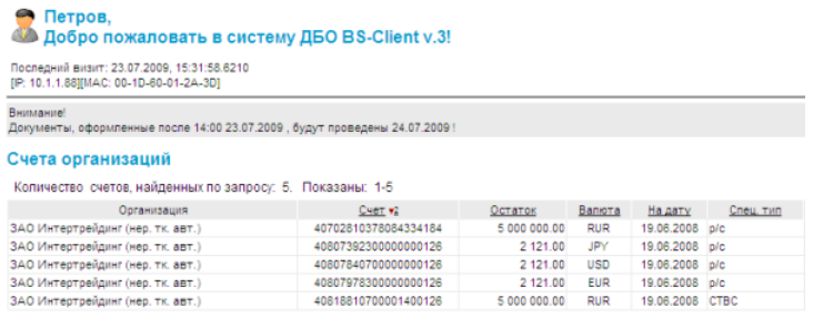 Интернет-банк BS-Client от банка Россия